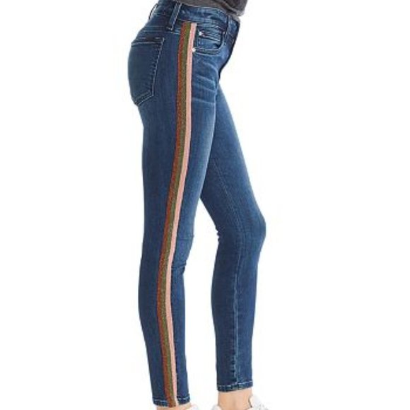 high rise striped jeans
